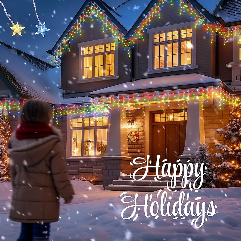 Halloween Curtain Lights 36 Pendant Icicle String Lights 5m 216LEDs 8 Lighting Modes Christmas Wedding Party Holiday Window Home Wall Terrace Yard Garden Christmas Decorative Lights 31V4