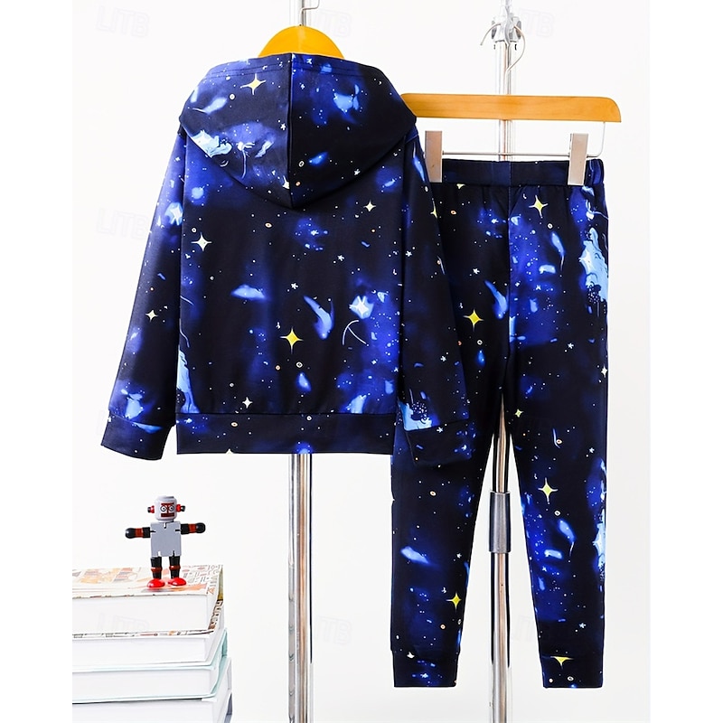 Boys 3D Graphic Astronaut Sports Suit Hoodie Set Tracksuits Long Sleeve Spring Fall Daily Casual Tights Kids 4-12 Years Hooded Outdoor Vacation Sports Tailored Fit3