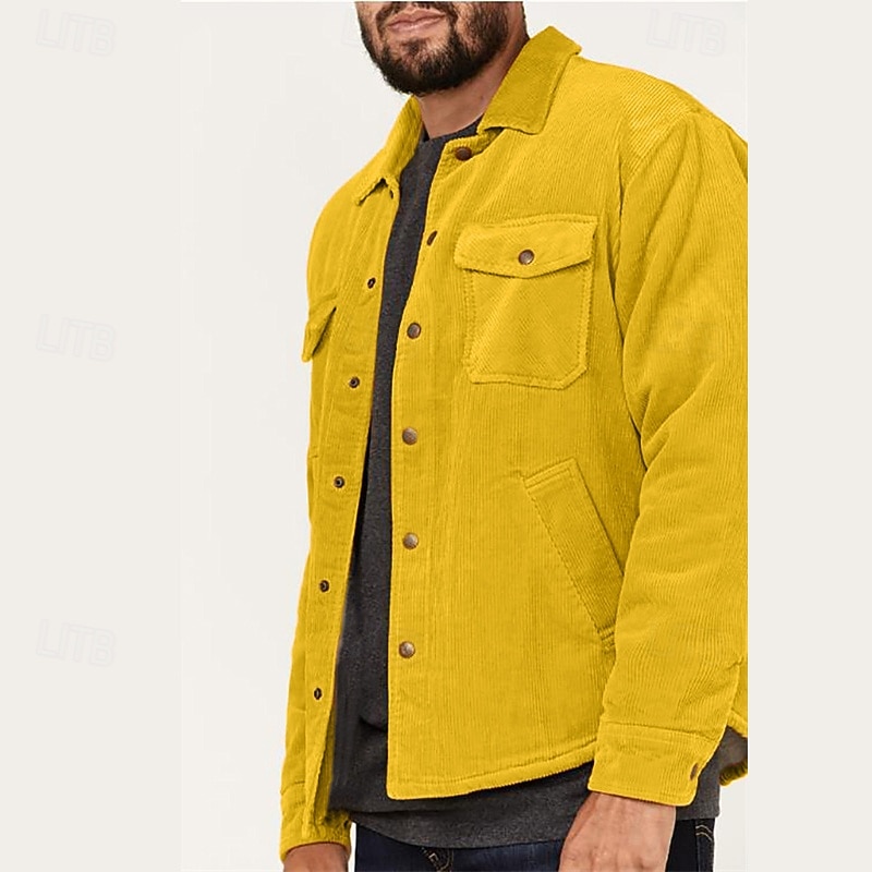 Men's Lightweight Jacket Trucker Jacket Corduroy Jacket Daily Vacation Warm Pocket Spring &  Fall Plain Fashion Classic Lapel Regular Yellow Beige Jacket2