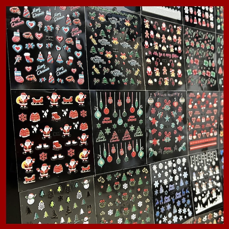 5/10 PCS Christmas Nail Stickers Santa Claus Elk Snow Snowman Christmas Tree Ins Cute Cartoon Nail Stickers2