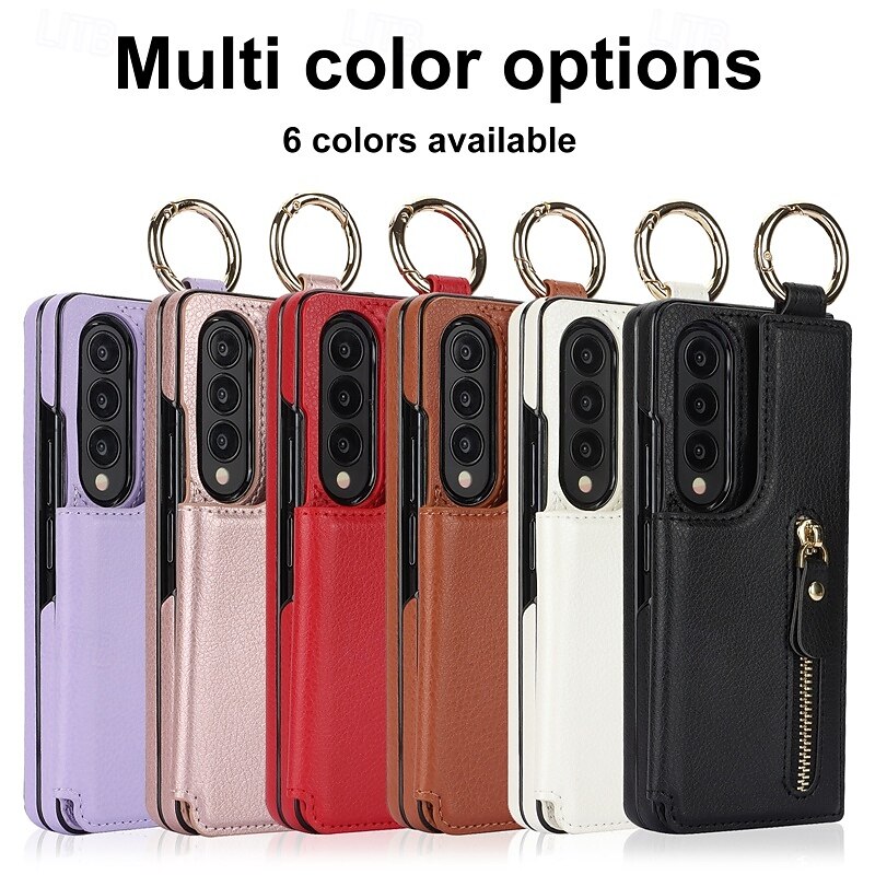 Phone Case For Z Fold 7 Z Fold 6 Z Fold 5 Z Fold 4 Z Fold 3 Wallet Case with Stand Holder Zipper Card Slot Retro TPU PU Leather