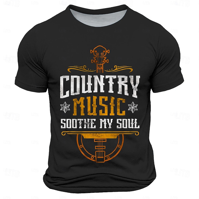 Men's Musical Instrument Country Music T Shirt Short Sleeve T shirt 3D Print Crew Neck Shirt Fashion Daily Street Sports Outdoor Black Summer Spring Clothing Apparel S M L XL XXL XXXL