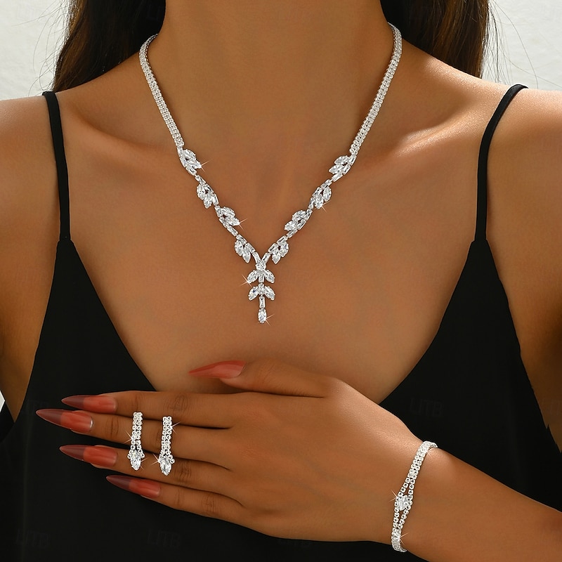 Bridal Jewelry Sets Three-piece Suit Imitation Diamond 1 Necklace 1 Bracelet Earrings Women's Classic Sweet Lovely Classic Love Precious Jewelry Set For Wedding Gift