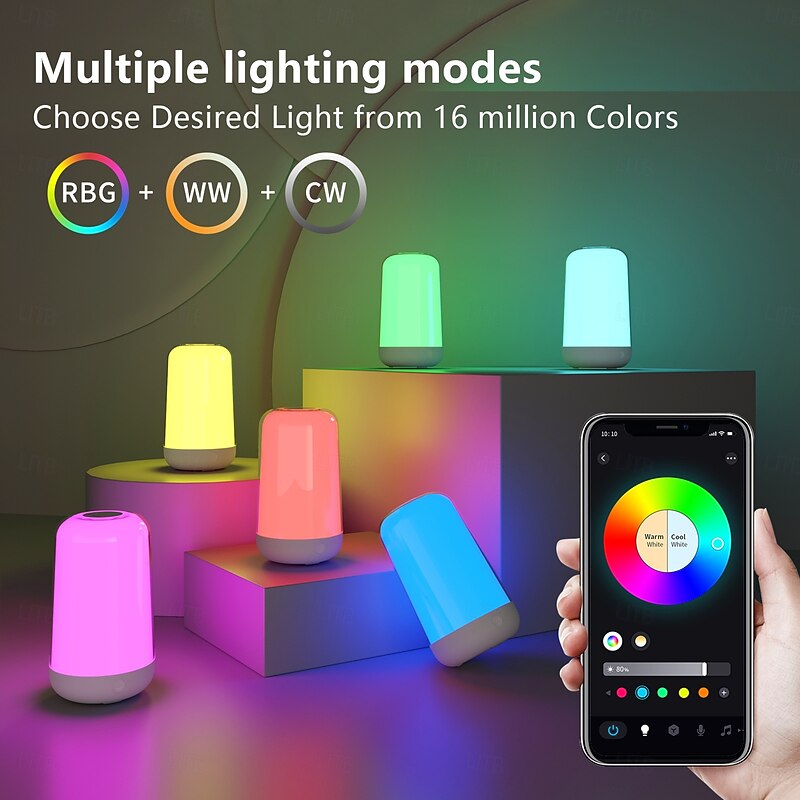 LED Smart Light Dimmable Seven-Color Touch Control Night Light, Rechargeable Battery Operated Bluetooth Table Lamp with Timer for Kids, Travel, and Desk Use4