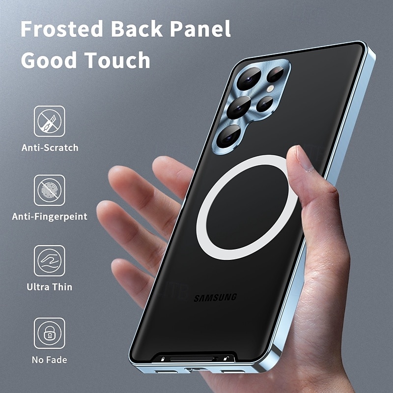 Phone Case For Samsung Galaxy S25 S24 S23 S23 FE S22 S21 Ultra Plus Magnetic Adsorption With Magsafe Camera Lens Protector Support Wireless Charging Shockproof Acrylic Aluminum Alloy