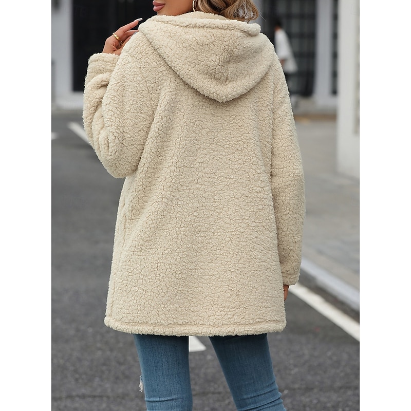 Women's Fleece Jacket Teddy Coat Hoodie Jacket Warm Breathable Zipper Pocket Fleece Lined Casual Plain Vacation Street Daily Wear Going out Zipper Regular Hoodie Regular Fit Long Sleeve Outerwear2