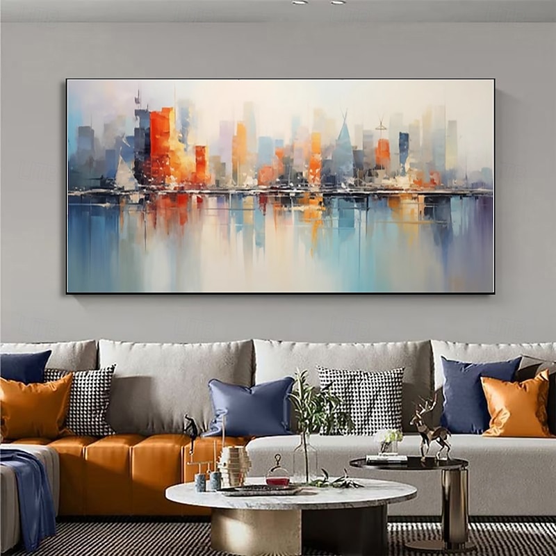 Handmade Oil Painting Canvas Wall Art Decoration Modern Abstract Urban Architecture Landscape for Living Room Home Decor Rolled Frameless Unstretched Painting4