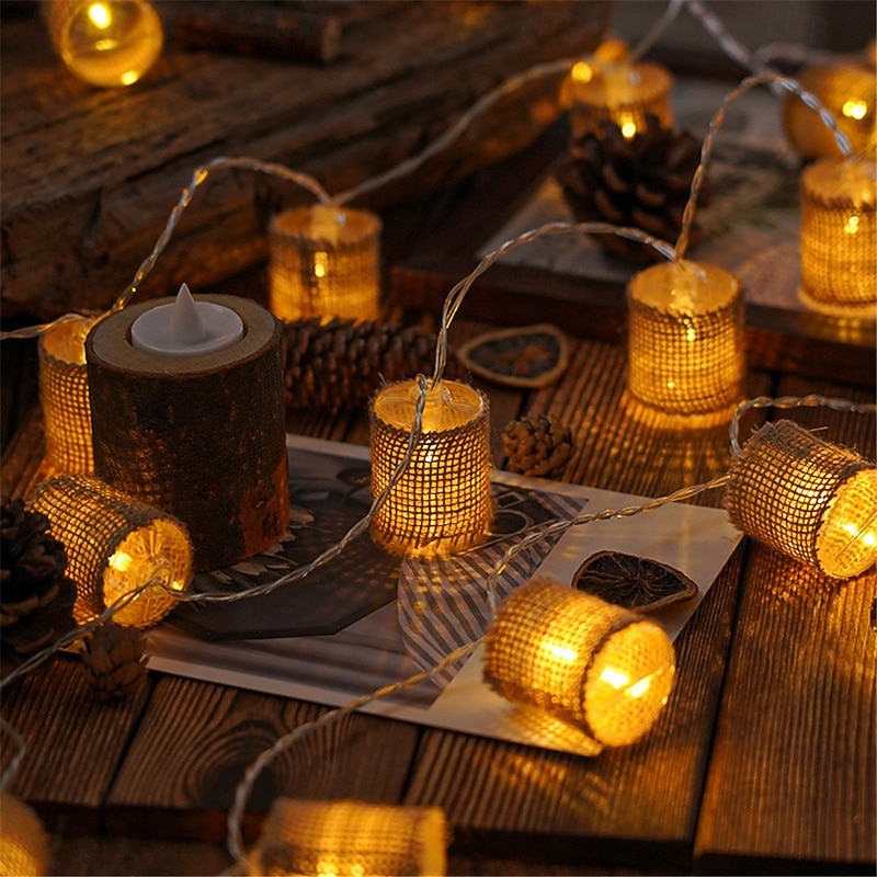 LED String Lights Christmas Lights Clearance Linen Cylindrical Nordic Design Battery Powered for Room Courtyard or Christmas Decorations Batteries Powered 1Set3