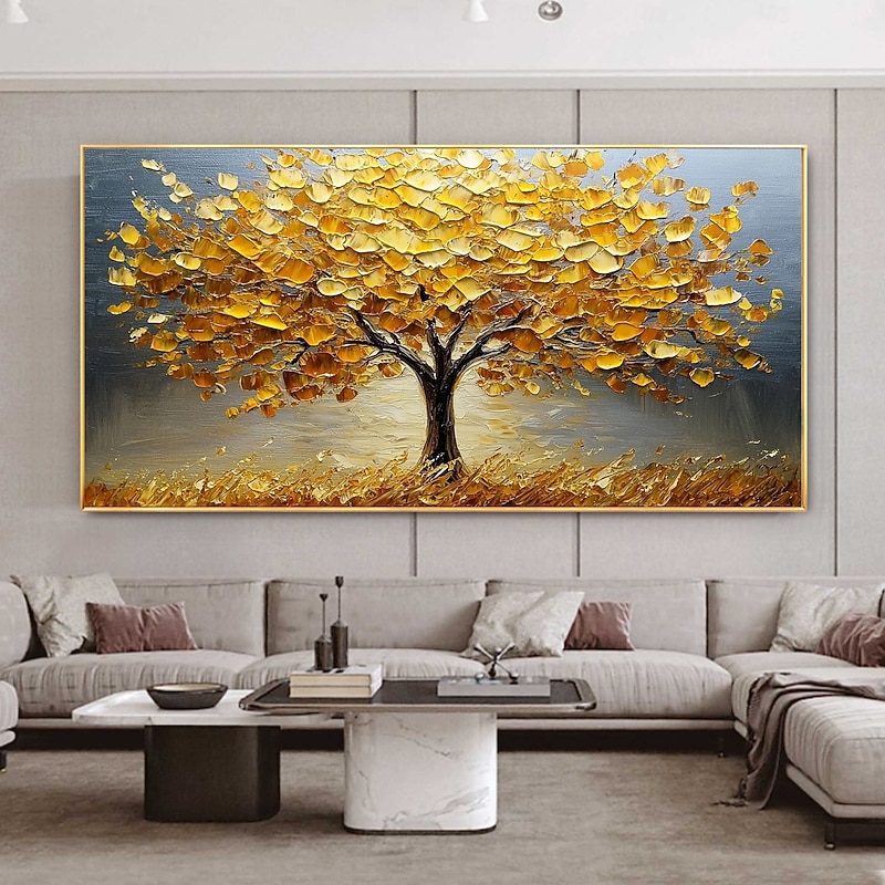 Handmade Original Golden Tree of Life Oil Painting On Canvas Abstract Texture Floral Wall Art for Home Decor With Stretched Frame/Without Inner Frame Painting4
