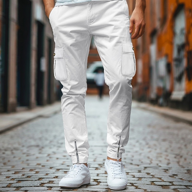 Men's Cargo Pants Trousers Chinos Casual Pants Zipper Cargo Pocket Plain Comfort Breathable Full Length Casual Daily Holiday Fashion Basic Black White Micro-elastic4