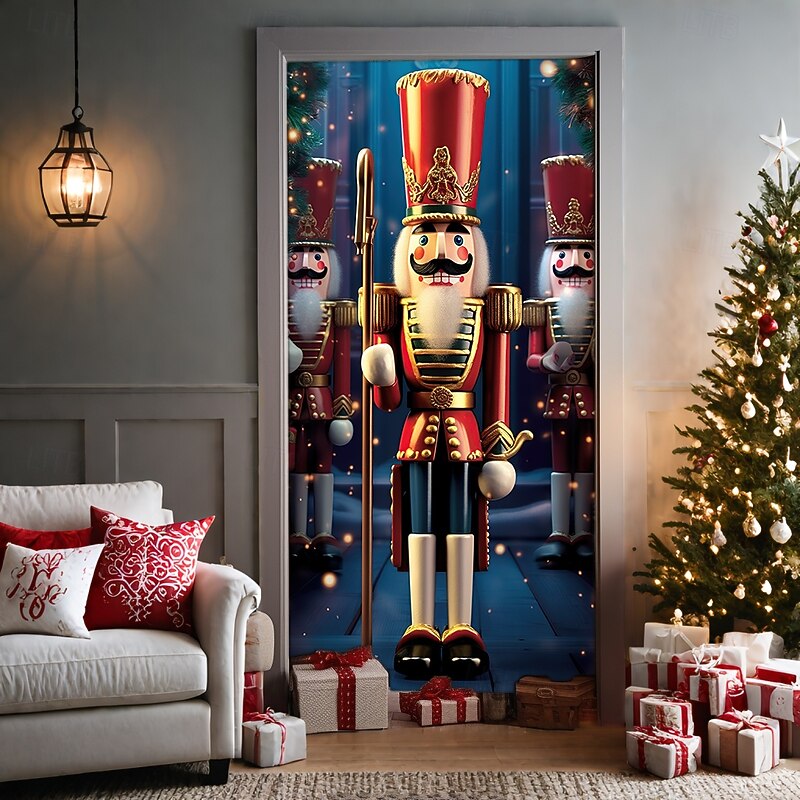 Christmas Door Decorations Door Covers Xmas Nutcrackers Door Tapestry Door Curtain Decoration Backdrop Door Banner for Front Door Farmhouse Holiday Party Decor Supplies Indoor/Outdoor3