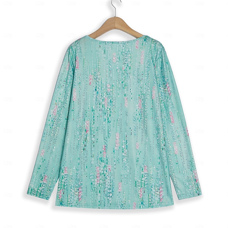 Women's Blouse Sequin Floral Print Three-Quarter Sleeve Keyhole Neckline Elastic Cuffs Loose Fit Golden Yellow Spring Summer Elegant Day to Evening Wear Versatile Top4