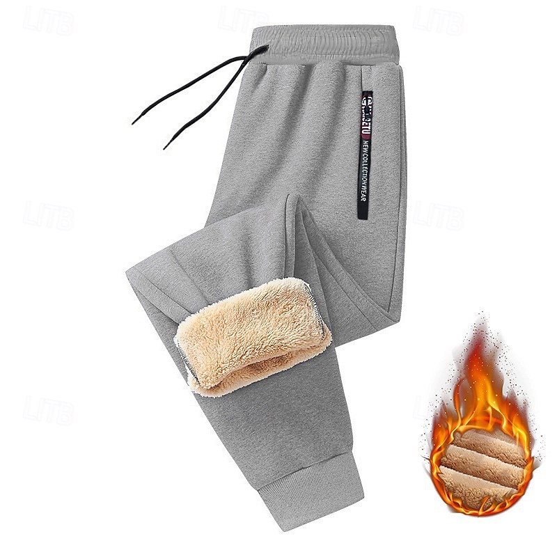 Men's Sherpa Sweatpants Fleece Pants Joggers Trousers Drawstring Elastic Waist Zipper Pocket Solid Color Warm Casual Daily Running Sports Fashion Black Black Straight Leg Micro-elastic3