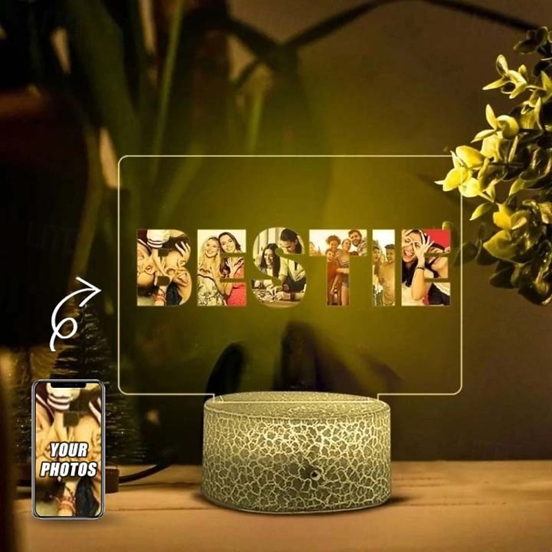 Personalized Photo Lamp Custom Valentines Photo Acrylic Night Light USB Powered Perfect for Valentine's Day Holiday Gift for Family Friends Lover and Children