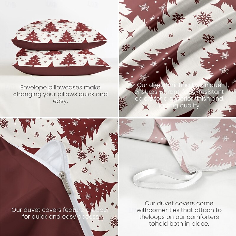 Christmas Duvet Cover with Red Christmas Tree Design Festive Holiday Christmas Comforter Set Full 100% Cotton Soft and Cozy for Seasonal Bedroom Decor Queen King Size4