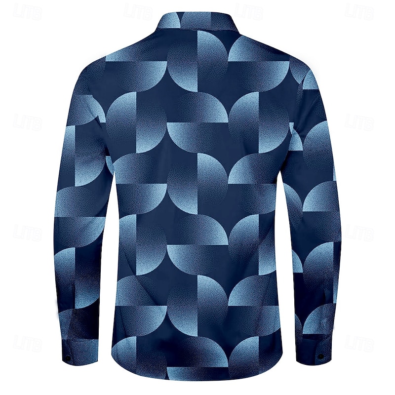 Men's Circle Geometric Pattern Dress Shirt Button Up Shirt Long Sleeve Business Casual Business Daily Fall Winter Spring & Summer Shirt Collar Button Up 3D Print Blue2