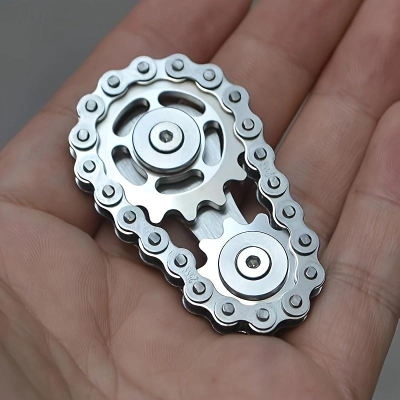 Fingertip gyroscope, linked bicycle chain gyroscope design, 2-gear rotating finger game, metal stainless steel durable mechanics and smooth bearings, decompression toy to release pressure2