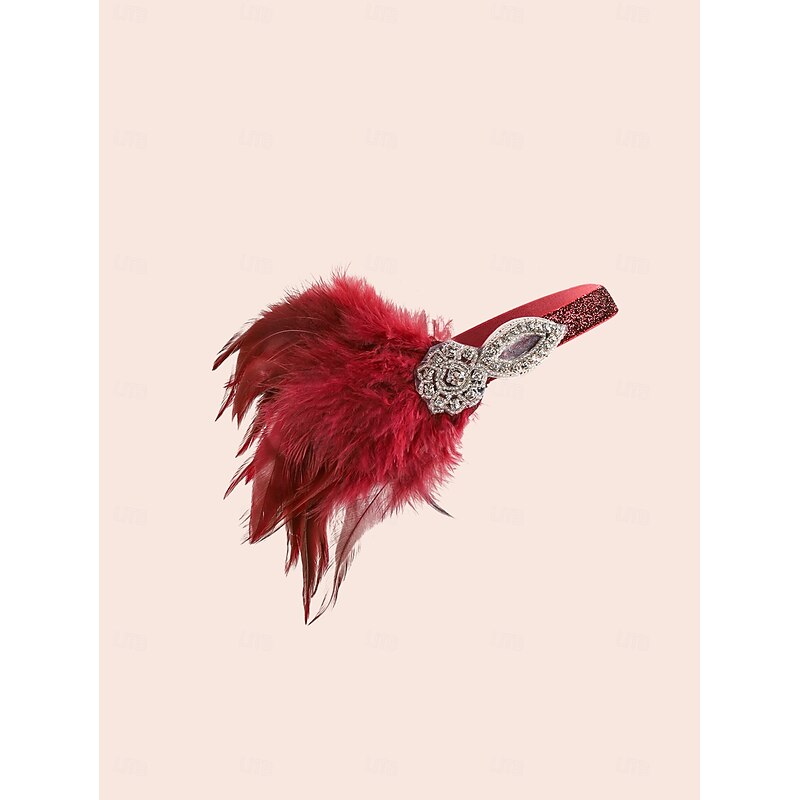 Red Feather Headband with Rhinestone Detail – Elegant 1920s Gatsby Style for Women, Great for Costume Parties and Vintage-Themed Events2