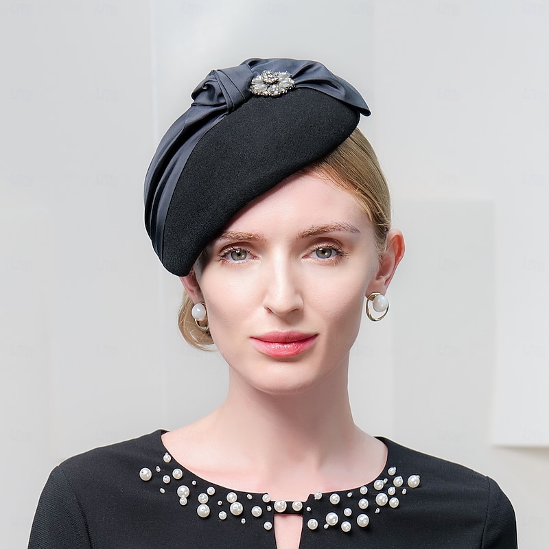 Hats Wool Beret Hat Saucer Hat Tea Party Cocktail Elegant Wedding With Rhinestone Splicing Headpiece Headwear2