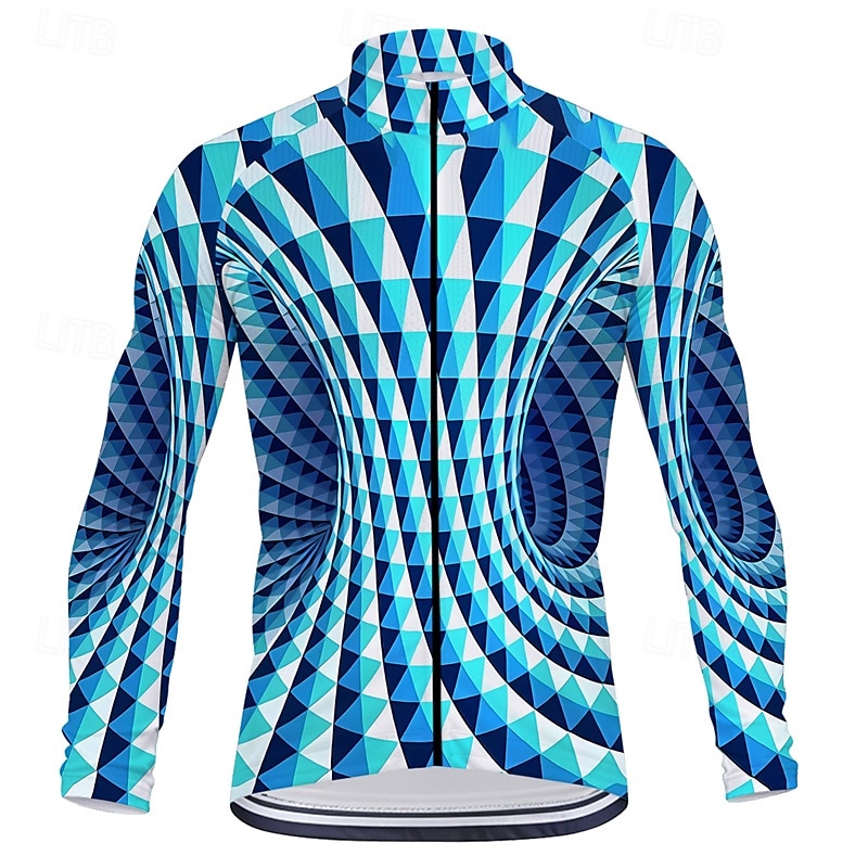 Men's Cycling Jersey Geometry Long Sleeve Bike Tee Tshirt Top with 3 Rear Pockets Mountain Bike MTB Road Bike Cycling Quick Dry Front Zipper Wicking Sports Blue Orange Clothing Apparel2