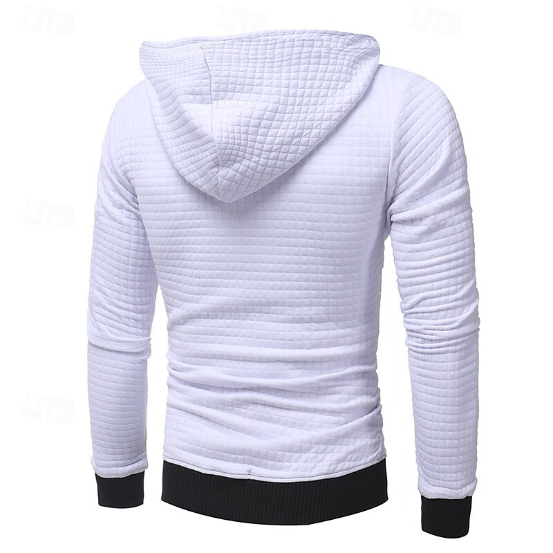 Men's Hoodie Black White Light Grey Dark Gray Hooded Plain Drawstring Ribbed Front Pocket Sports & Outdoor Daily Holiday Polyester Textured Streetwear Basic Casual Spring &  Fall Clothing Apparel3