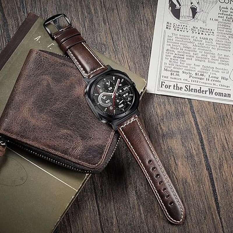 Watch Band for Samsung Galaxy Watch 7/6/5/4  40/44mm, Watch 5 Pro 45mm, Watch 6 Classic 43/47mm, Watch 4 Classic 42/46mm Watch Ultra 47mm PU Leather Replacement  Strap Women Men Leather Link Wristband2