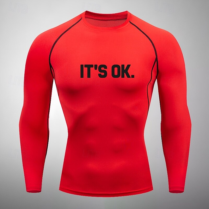 Men's Compression Shirt Athletic Shirt Gym Shirt Fitness Shirt Long Sleeve Tee Tshirt Casual Athleisure Fall Letter Quick Dry Soft Breathable Gym Workout Walking Jogging Sportswear Activewear Black2