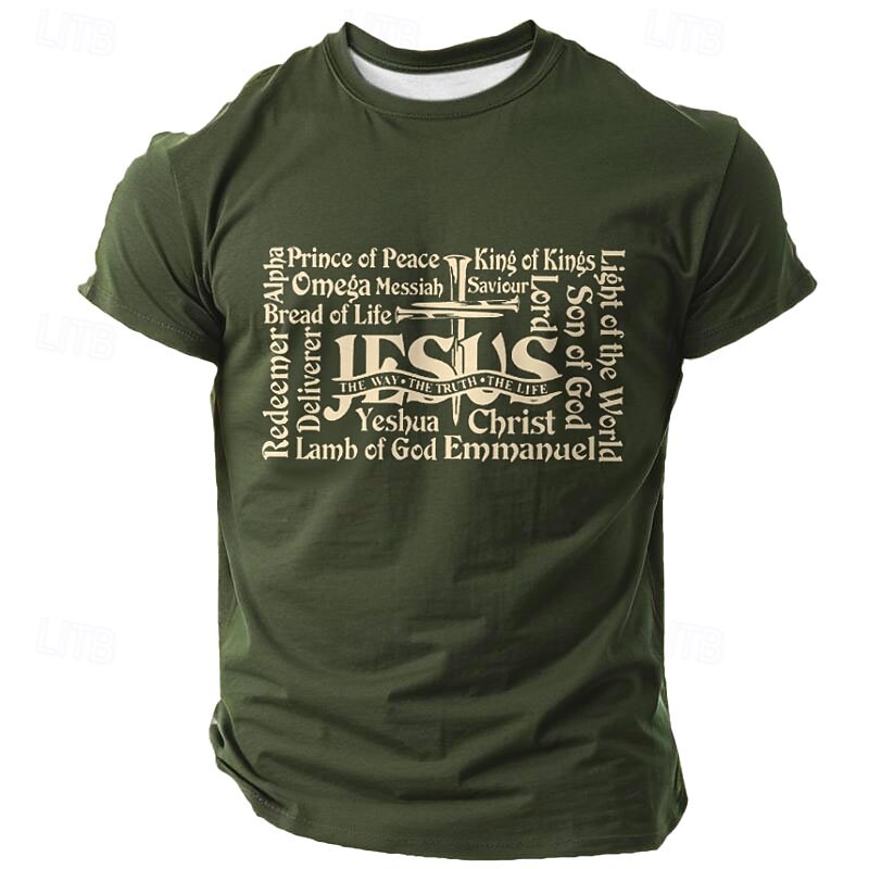 Men's Faith Christian T Shirt Short Sleeve T shirt 3D Print Crew Neck Shirt Religious Athleisure Street Sports Outdoor Black Dark Green Dark Blue Summer Spring Clothing Apparel S M L XL XXL XXXL3