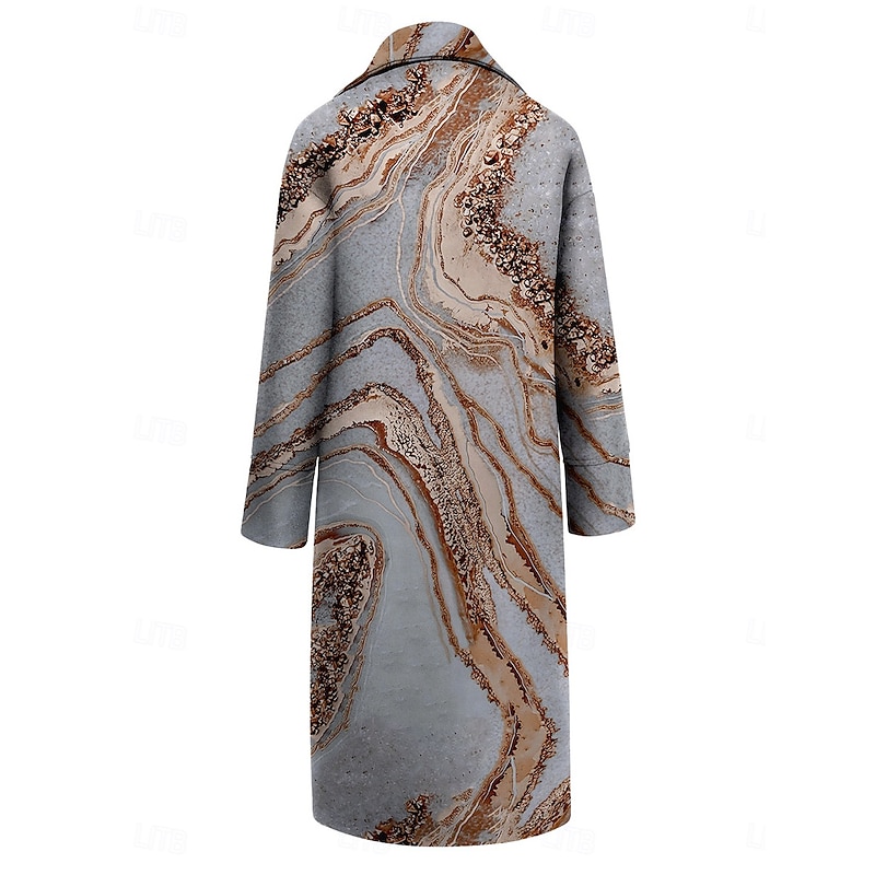 Women's Winter Coat Coat Cloak / Capes Windproof Warm Work Street Daily Wear Vacation Pocket Single Breasted Turndown Casual Street Style Color Marble Gradient Loose Fit Outerwear Fall Winter3