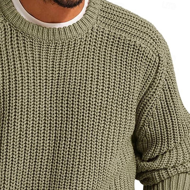 Men's Sweater Knitwear Casual Sweater Pullover Chunky Cable Knit Knit Knit Solid Color Knitwear Elegant Outdoor Home Clothing Apparel Raglan Sleeves Winter Spring &  Fall Black Wine S M L4