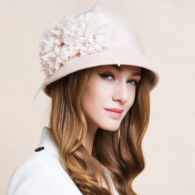 Hats 100% Wool Fedora Hat Wedding Ladies Day Elegant British With Feather Lace Side Headpiece Headwear2