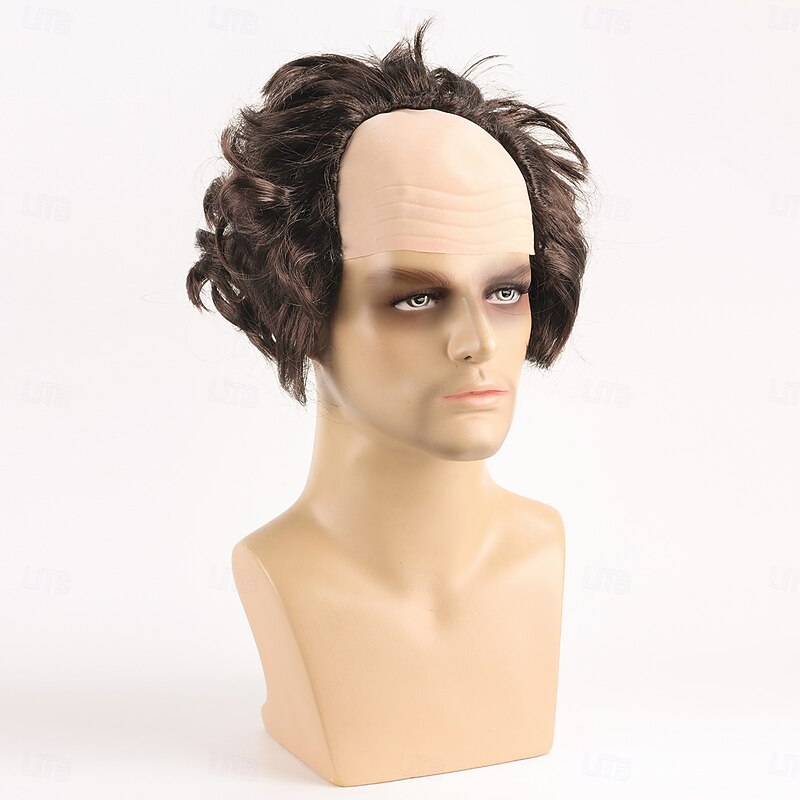 Old Man Wig Bald Wig with Hair On Sides Balding Wig Bald Wig for Adults 100 Days of School Costume Short Synthetic Wig for Cosplay Costume Halloween Party2