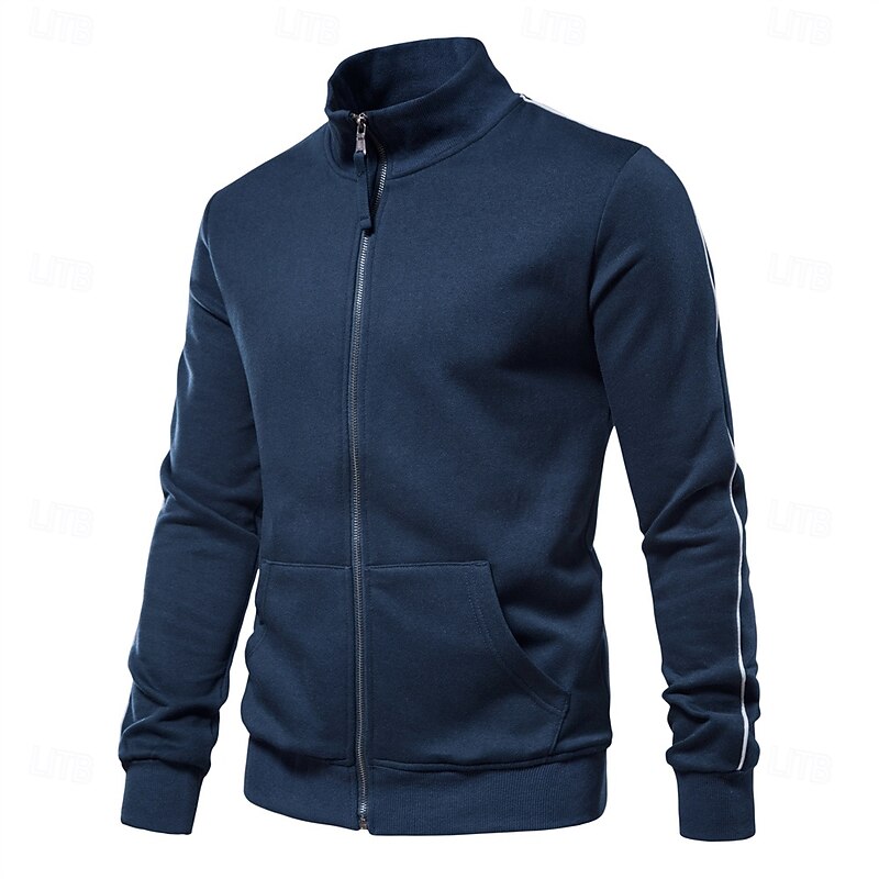 Men's Lightweight Jacket Outdoor Sport Zipper Pocket Spring &  Fall Solid Color Sports Cool Standing Collar Regular Black Navy Blue Khaki Gray Jacket2