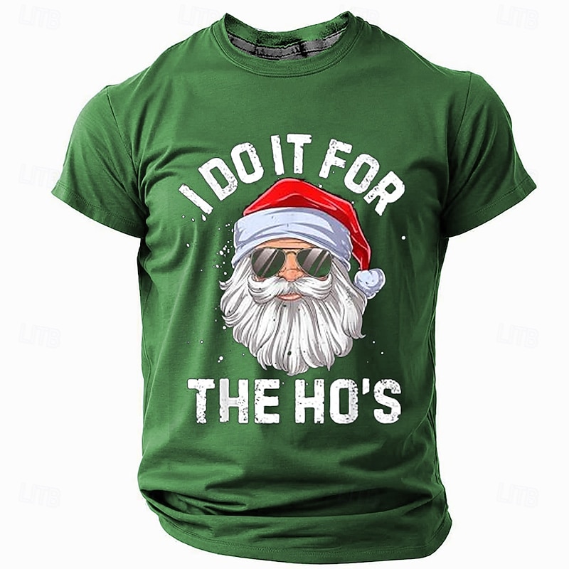 Christmas Men's Funny Christmas 3D T-shirts Santa Claus Fashion Athleisure 3D Print Tee Party Street Light Blue Black Light Green Short Sleeve Crew Neck Summer Spring Clothing Apparel S M L XL