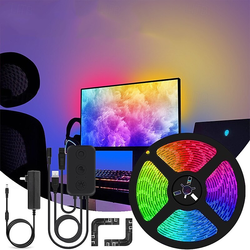 USB LED Backlight Strip with APP Control and Multiple Monitor Sync for Computer Display Screen Synchronization Intelligent Atmosphere 1/1.5/2/2.5M 30 Led Beads/m2