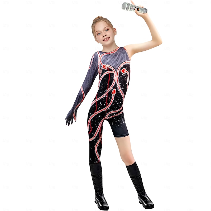 Girls Sparkles Costume Outfit Little Kids Singer Concert Bodysuit Snake Cosplay Jumpsuit