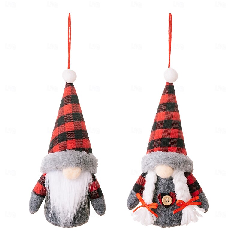 Christmas Gnome Plush Hanging Ornament Decorative Supplies, Faceless Doll Glowing Gift, Xmas Red and Black Grudolf with Lights, Small Doll Ornament2