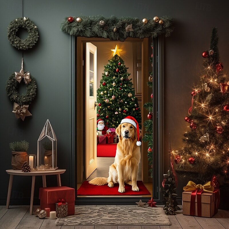 Christmas Door Decorations Door Covers Dog Xmas Door Tapestry Door Curtain Decoration Backdrop Indoor/Outdoor Door Banner for Front Door Farmhouse4