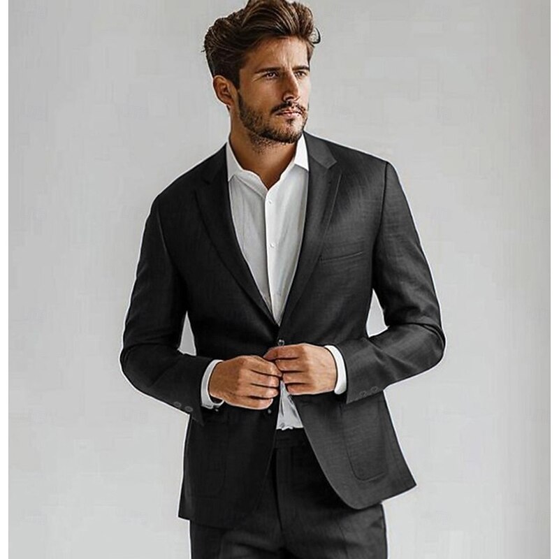 Men's 100% Linen Suits Linen Blazer Formal Wedding Party Lined Daily Coats / Jackets Spring &  Fall Linen Solid Color Button Pocket Comfy Open Front Blazer Navy Blue3