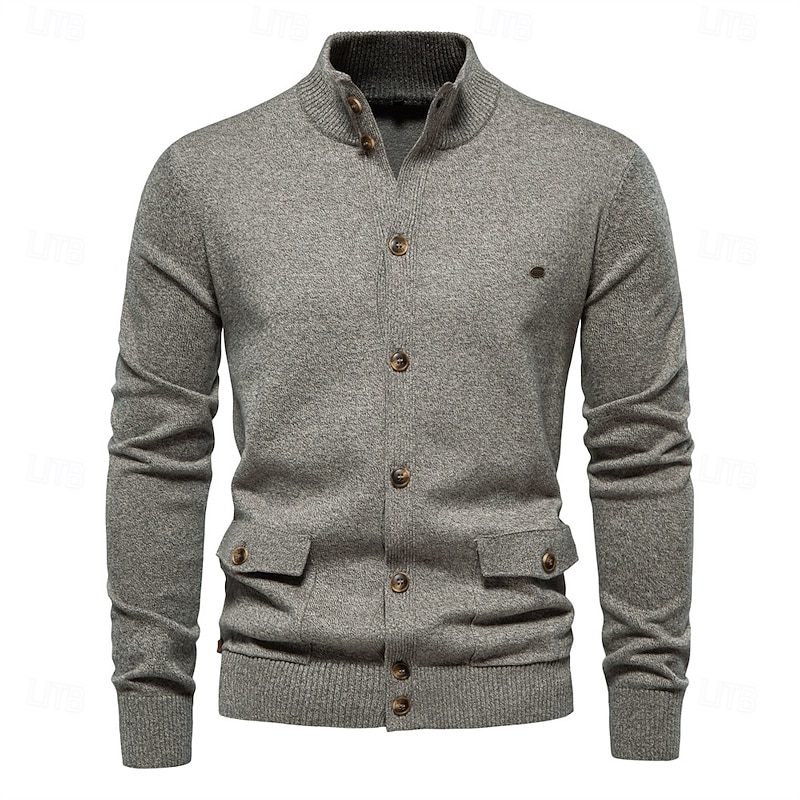 New Mens Knit Stand Mock Neck Cotton Cardigan Casual Social Autumn Button-up Sweater Jacket for Men2