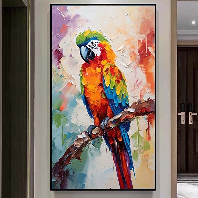 Large Palette Knife Parrot Painting Oversized handmade Abstract Textured animal oil painting Wall Art Lovely Bird PaintingLiving Room Wall Decor handmade Canvas Art animal painting3