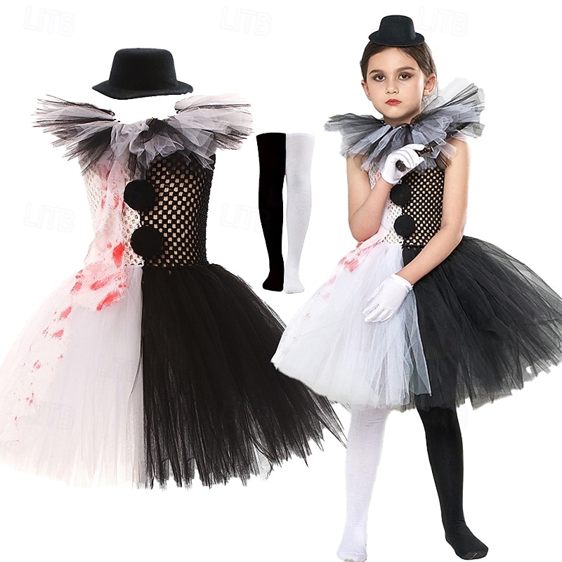 Kids Girls' Dress Cosplay Dress Cosplay Custome Solid Color Multi Color Sleeveless Performance Party Halloween Party Mesh Patchwork Vintage Gothic Halloween Custome Polyester Knee-length A Line Dress
