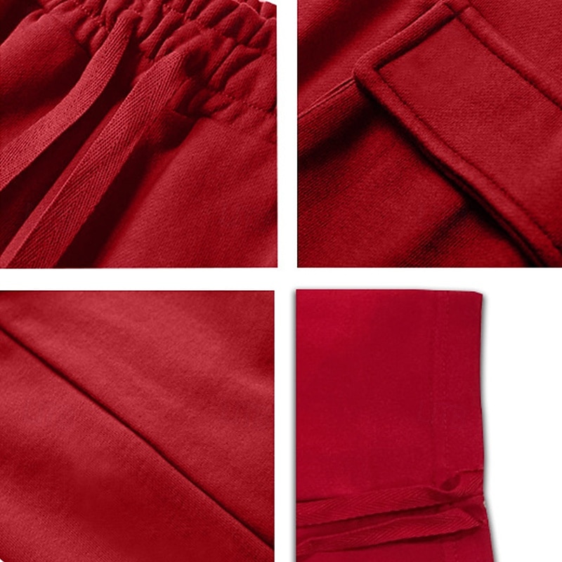 Men's Sweatpants Joggers Trousers Cargo Sweatpants Drawstring Elastic Waist Straight Leg Plain Comfort Warm Full Length Sports Outdoor Casual Daily Fashion Cute Black Red3