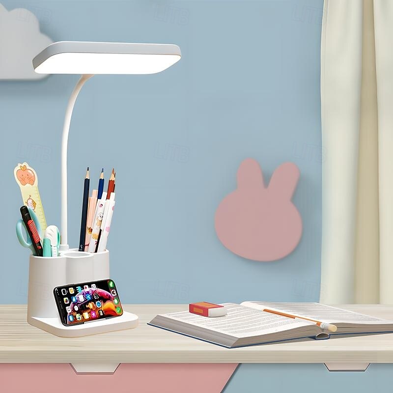 Eye Protection Bedside Lamp, LED Desk Lamp with Flexible Arm, Pen Holder, Touch Dimmable Study Lamp, Creative Smart LED Reading Lamp for Student Dormitory