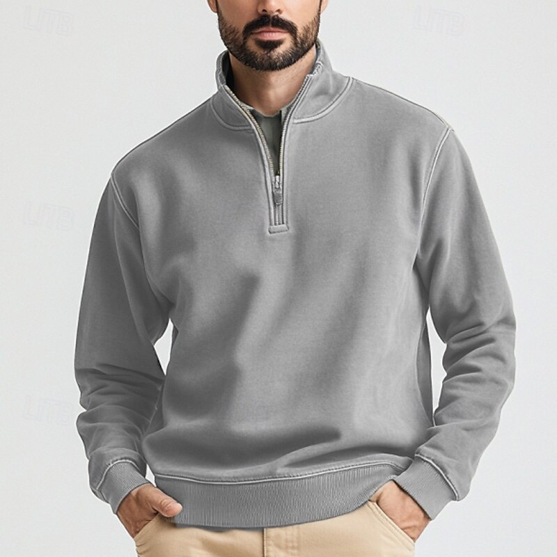 Men's Sweatshirt Polar Fleece Quarter Zip Sweatshirt Black Navy Blue Camel Light Grey Dark Gray Half Zip Plain Sports & Outdoor Daily Holiday Streetwear Basic Casual Fall & Winter Clothing Apparel - Main Image