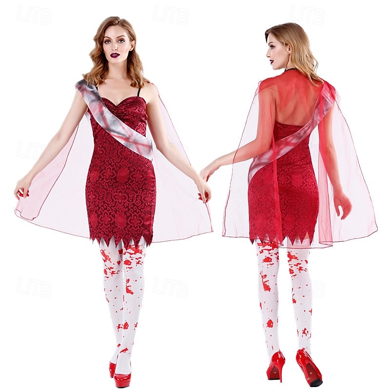 Zombie Miss Argentina Miss Dead Receptionist Halloween Cosplay Costume Beetlejuice Scary Costume Sexy Costume Adults' Women's Carnival Party Easy Halloween Costumes Dress Up2