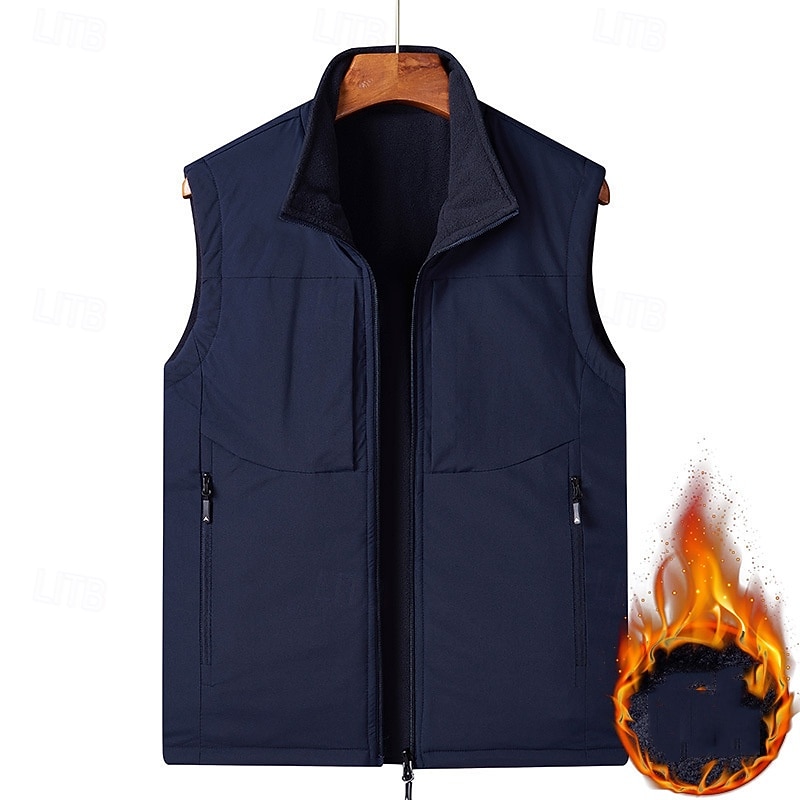 Men's Hiking Vest Hiking Fleece Vest Sleeveless Vest Outdoor Thermal Warm Fleece Lining Comfortable Winter Pocket Double-sided Wear Polyester Black Army Green Navy Blue Hunting Fishing Climbing4
