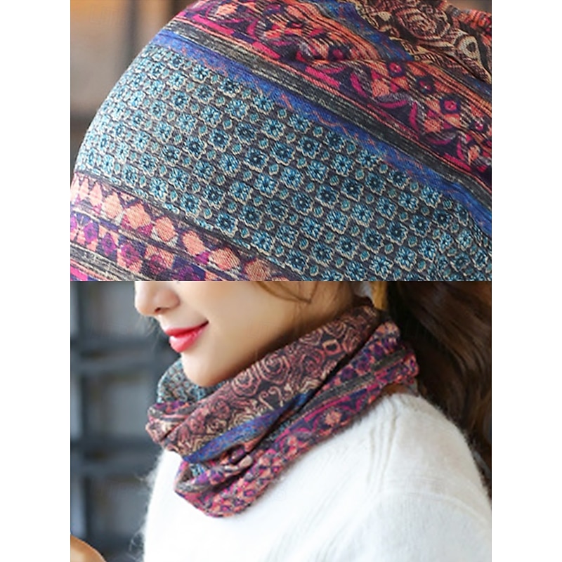 Bohemian-Style Slouchy Beanie for Women – Colorful Geometric Patterned Hat, Perfect for Casual Wear and Fall Fashion3