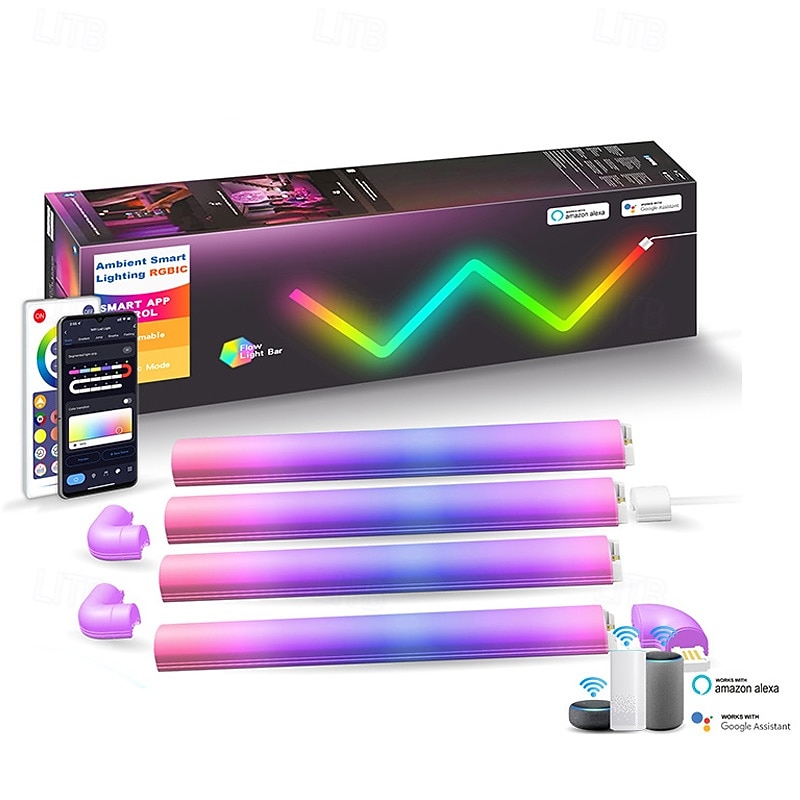 LED Smart Light RGBIC 3D Wall Light Glide Smart Wall Sconces for Gaming and Living Room Multicolor Customizable Music Sync Game Decor LED Light Bar Works with Alexa and Google Assistant2