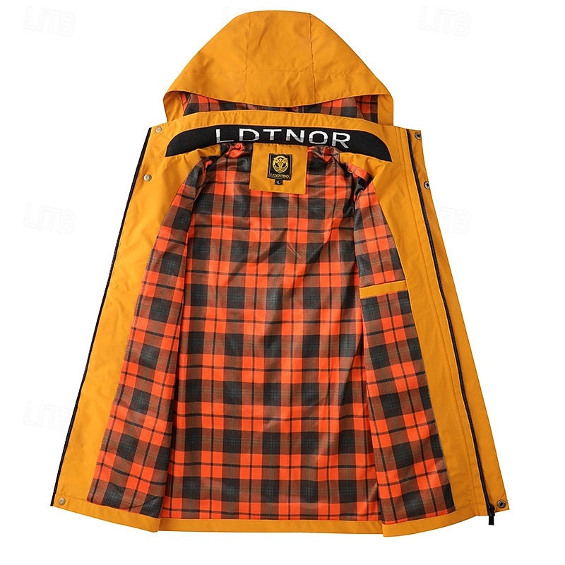 Men's Sport Coat Hiking Jacket Parka Windcheater Jacket Sports Outdoor Camping & Hiking Waterproof Windbreaker Zipper Pocket Fall Winter Solid Color Active Hooded Regular Black White Yellow Burgundy3